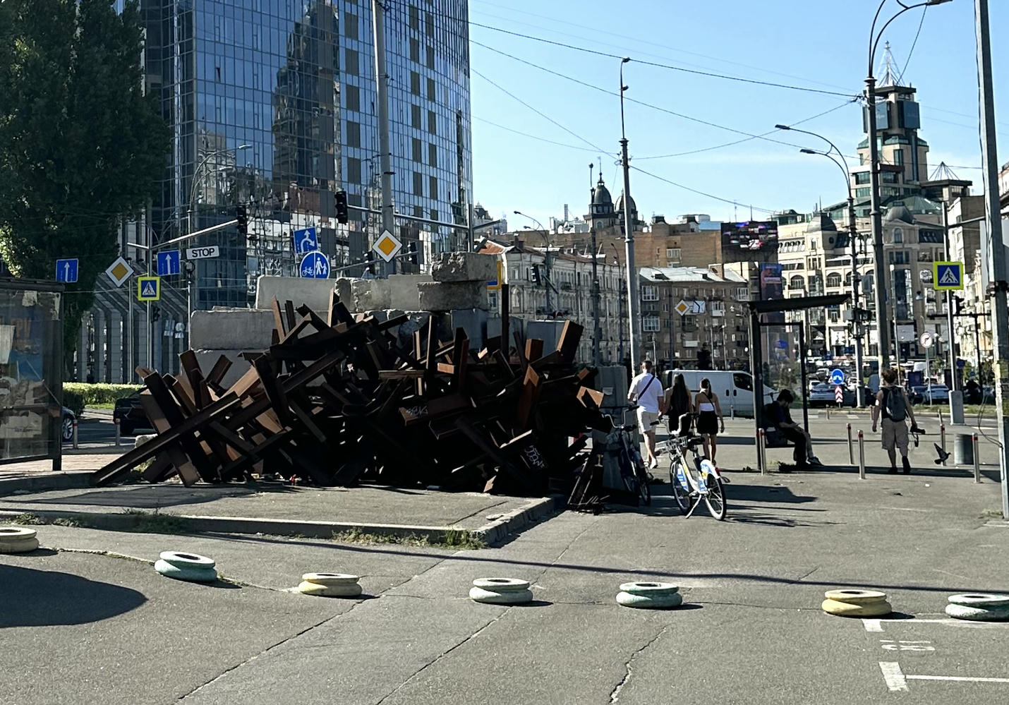 Pile of concrete barricades and rusting tank traps